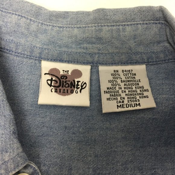 Disney Catalog Womens Top Blouse Winnie the Pooh Pocket Denim Cotton Size Medium - Picture 8 of 9